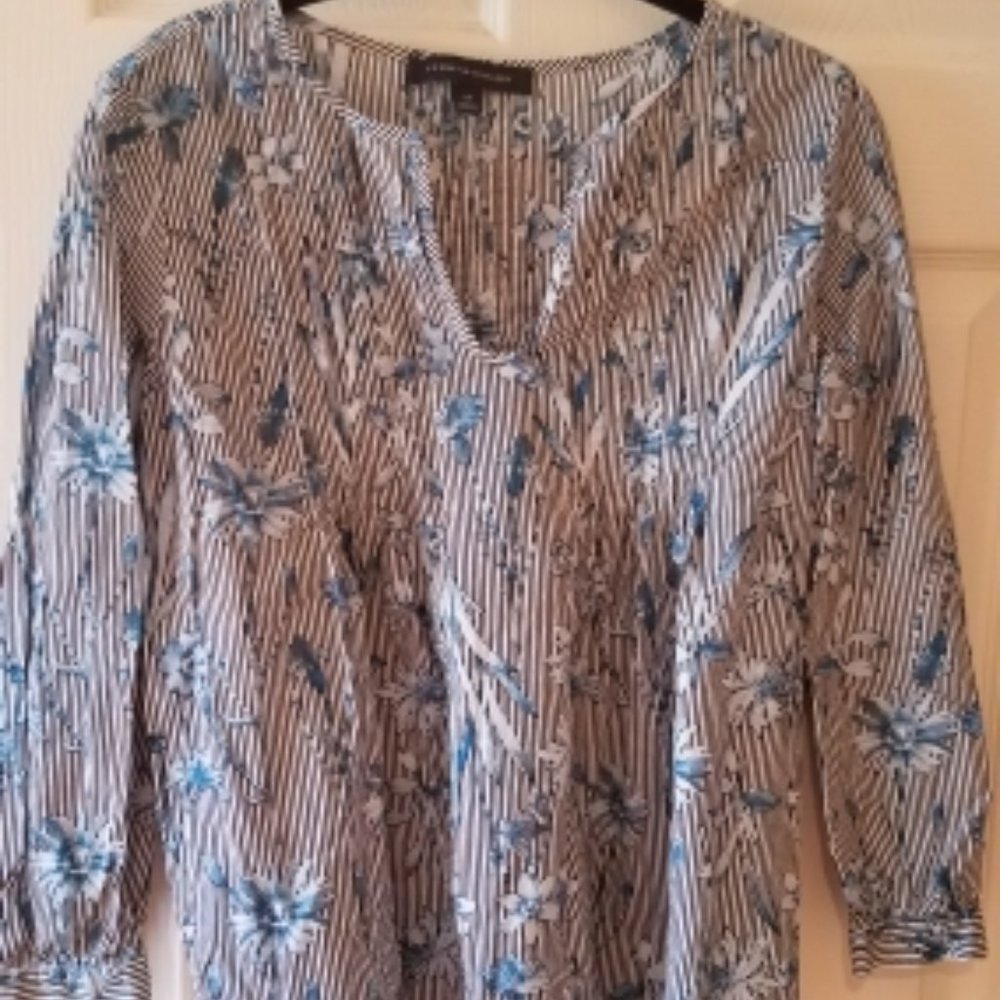 TOMMY HILFIGER Boho-style blue & white floral print top size S/P
